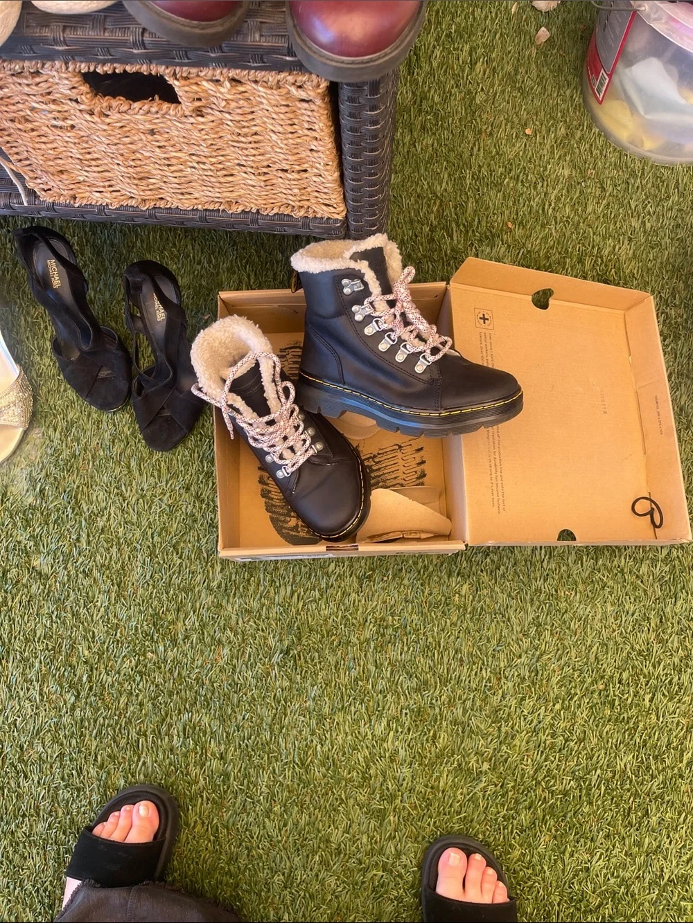 Black Faux-Sherpa Lace-Up Winter Boots